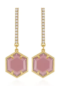 Gold Tone Hexagon Pave Bar Drop Earrings