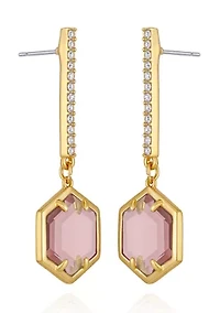 Gold Tone Hexagon Pave Bar Drop Earrings