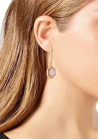 Gold Tone Hexagon Pave Bar Drop Earrings