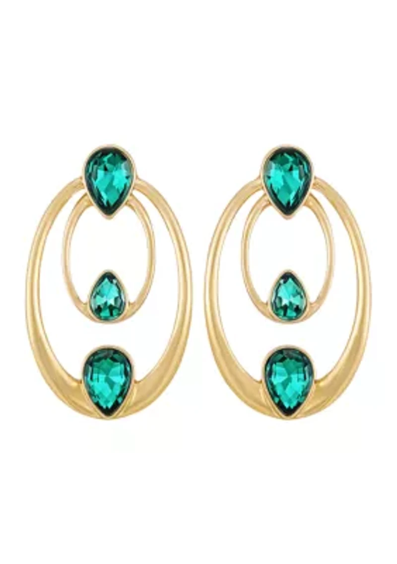 14K Gold Plated Green Stone Earrings