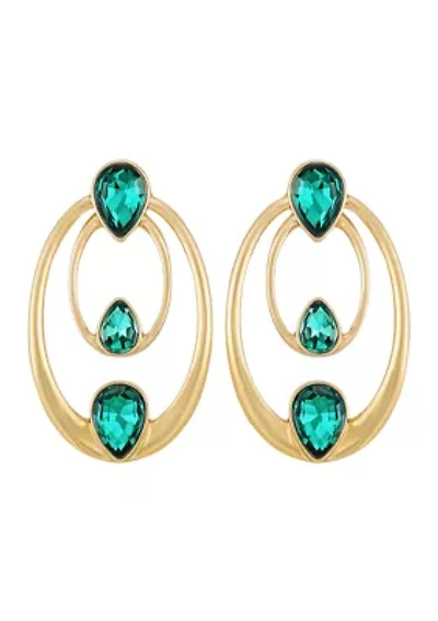 14K Gold Plated Green Stone Earrings