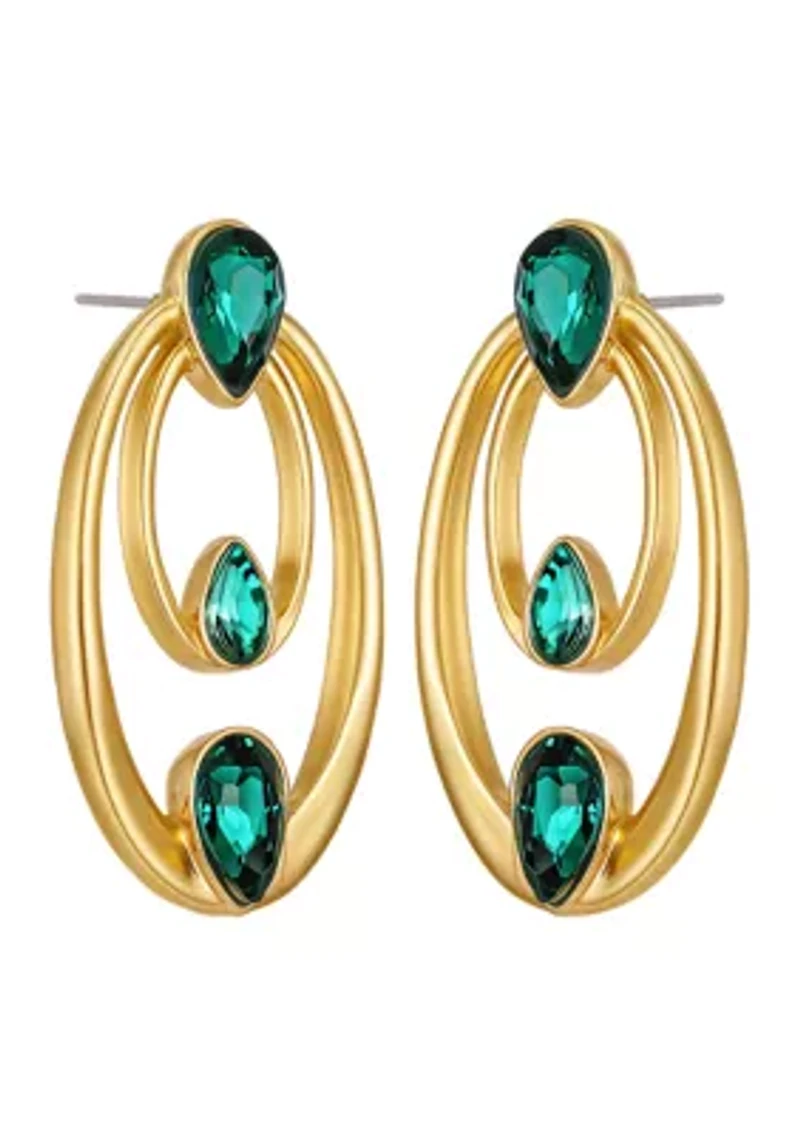 14K Gold Plated Green Stone Earrings