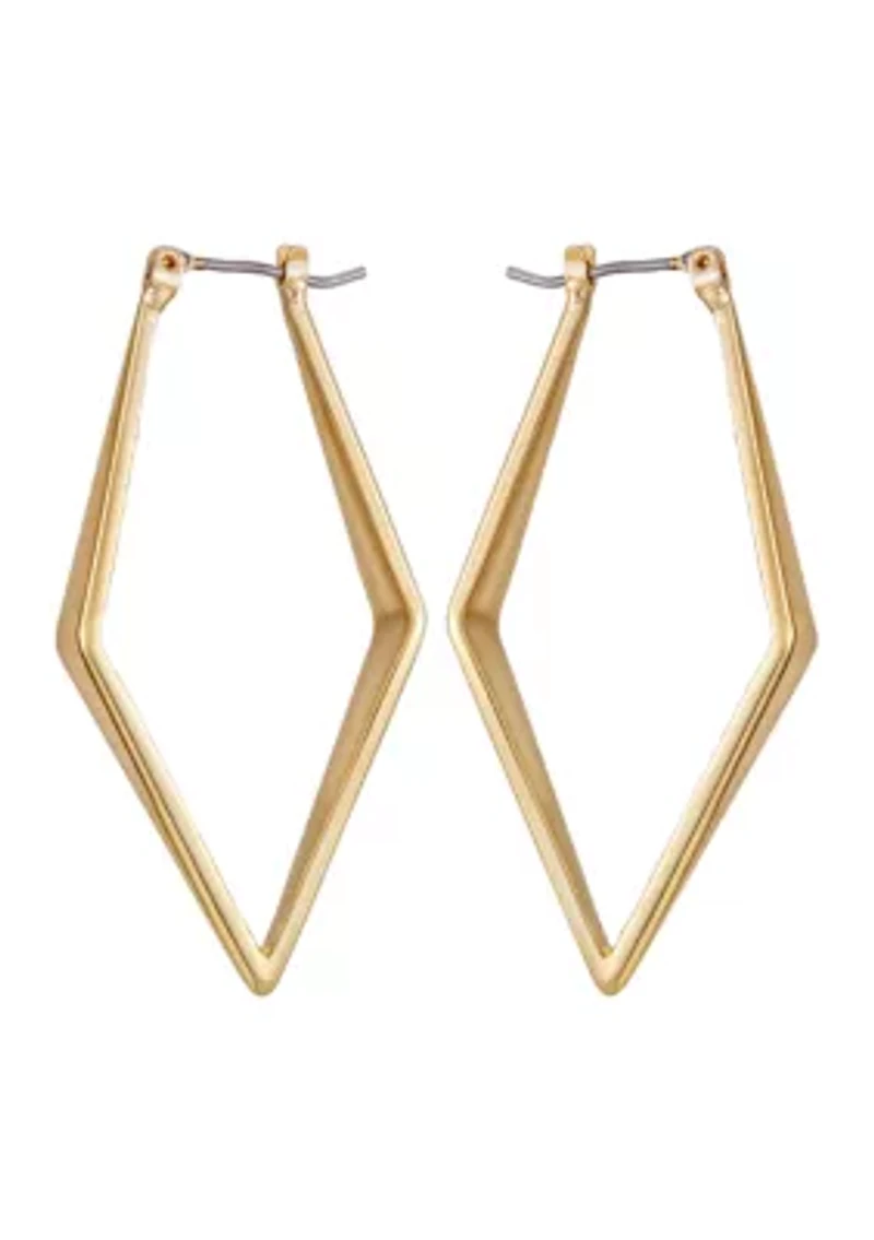  14K Gold Plated Diamond-Shaped Hoop Earrings