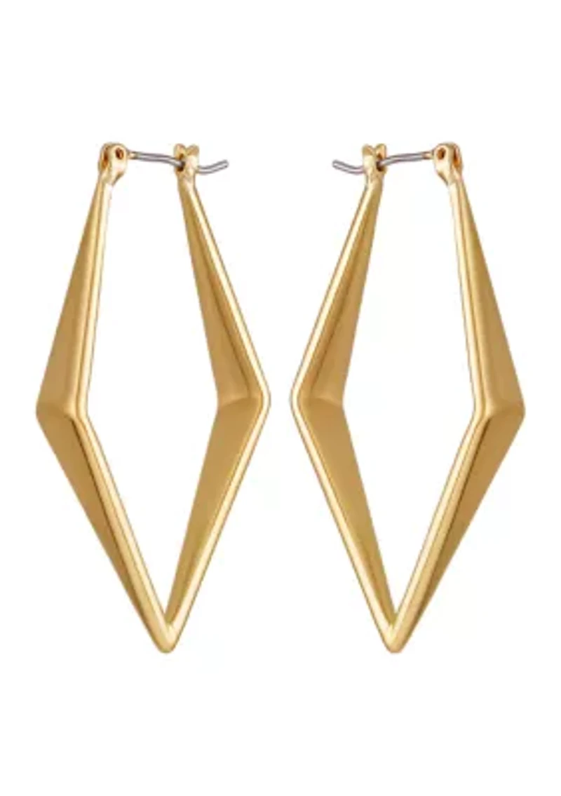  14K Gold Plated Diamond-Shaped Hoop Earrings