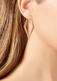  14K Gold Plated Diamond-Shaped Hoop Earrings