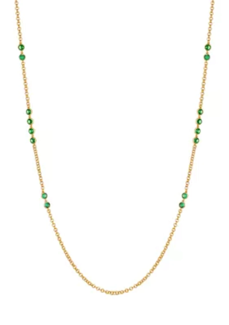 Green Cubic Zirconia gold plated Station Necklace