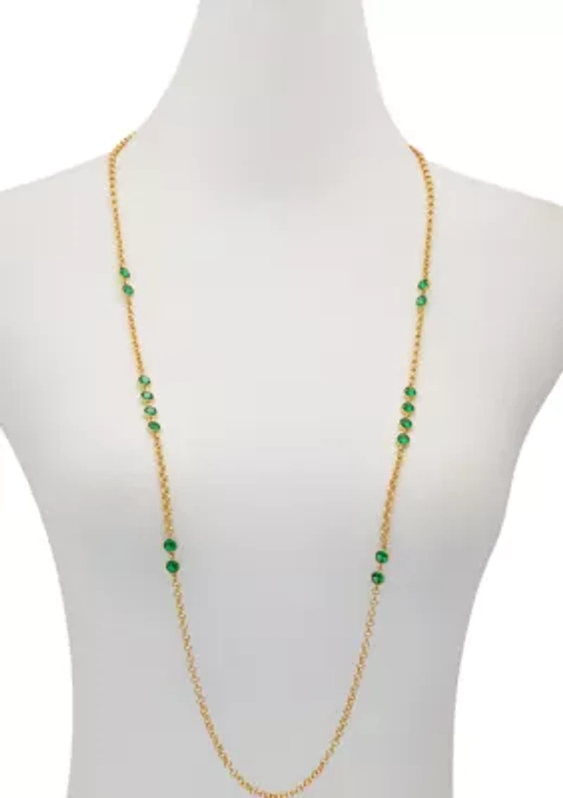 Green Cubic Zirconia gold plated Station Necklace