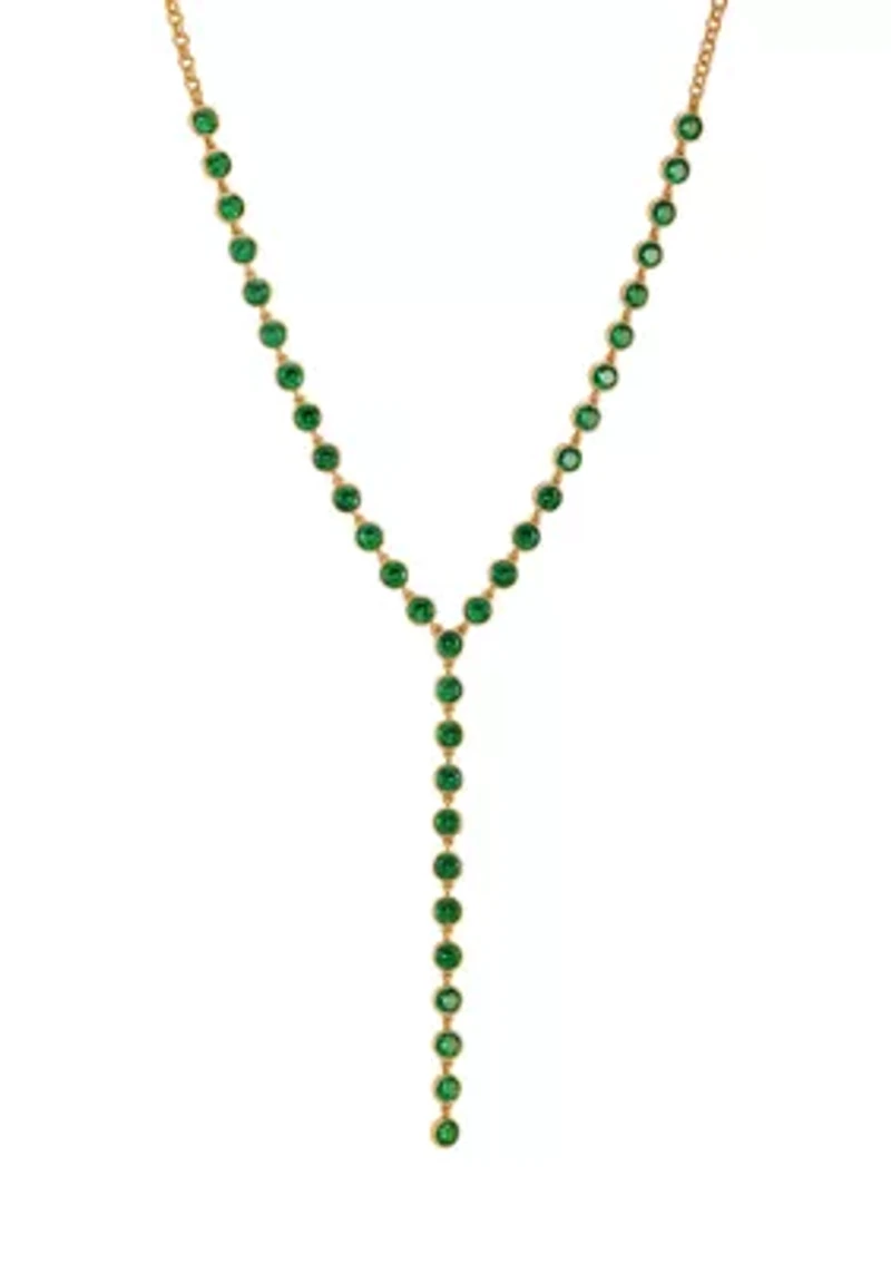  Green Cubic Zirconia 14K Gold Plated Y-Necklace