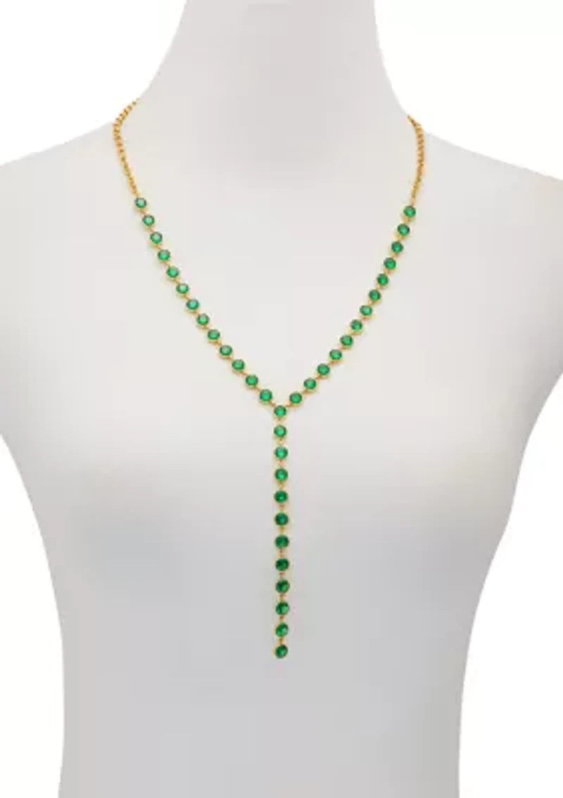  Green Cubic Zirconia 14K Gold Plated Y-Necklace