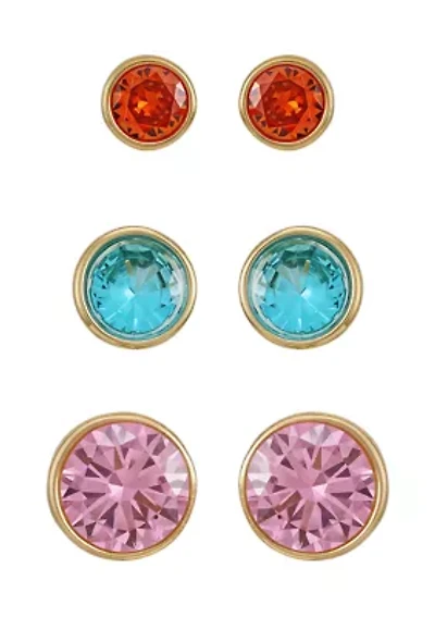 Gold Plated Multi Cubic Zirconia Stud Earring Set 