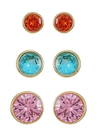 Gold Plated Multi Cubic Zirconia Stud Earring Set 