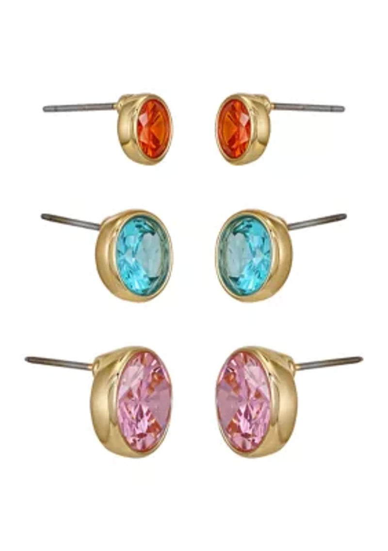 Gold Plated Multi Cubic Zirconia Stud Earring Set 