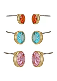 Gold Plated Multi Cubic Zirconia Stud Earring Set 