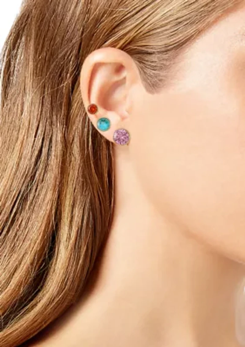 Gold Plated Multi Cubic Zirconia Stud Earring Set 