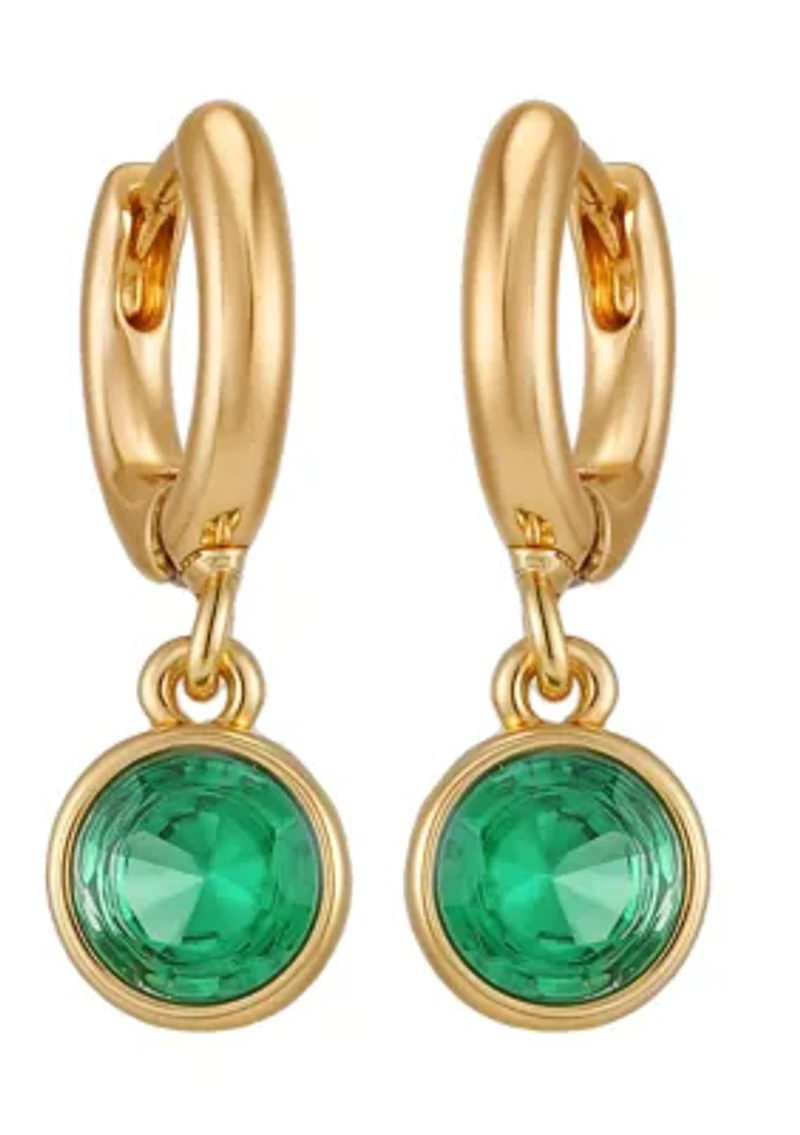 Green Gold-Tone Huggie Earrings