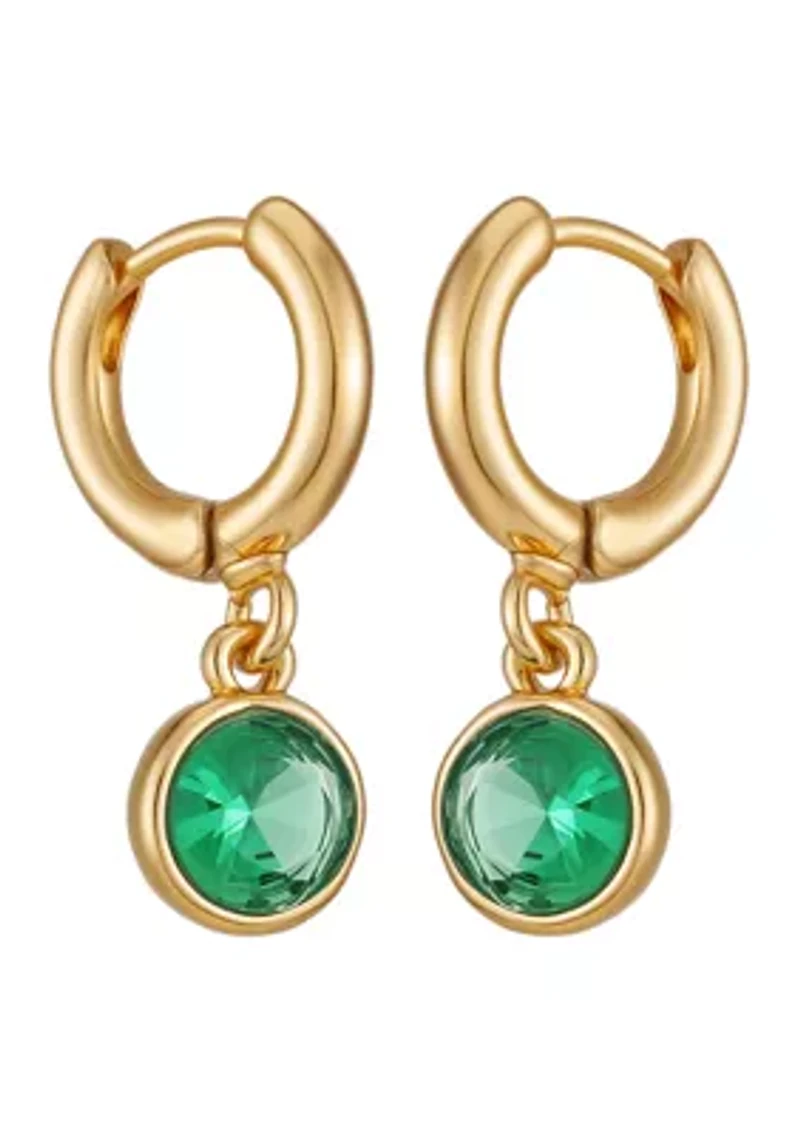 Green Gold-Tone Huggie Earrings