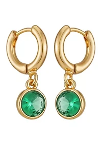 Green Gold-Tone Huggie Earrings