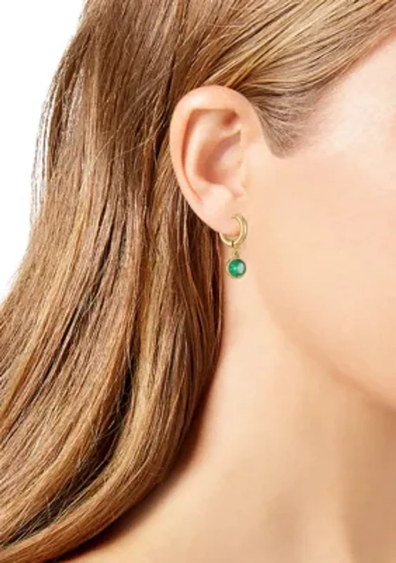 Green Gold-Tone Huggie Earrings
