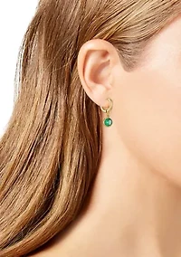 Green Gold-Tone Huggie Earrings