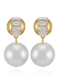 Pearl Drop with Baguette Accent Earrings