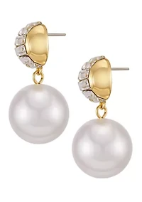 Pearl Drop with Baguette Accent Earrings