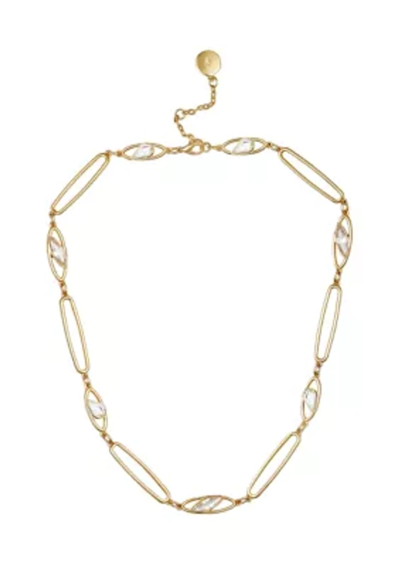 Gold Plated Link Cubic Zirconia Necklace