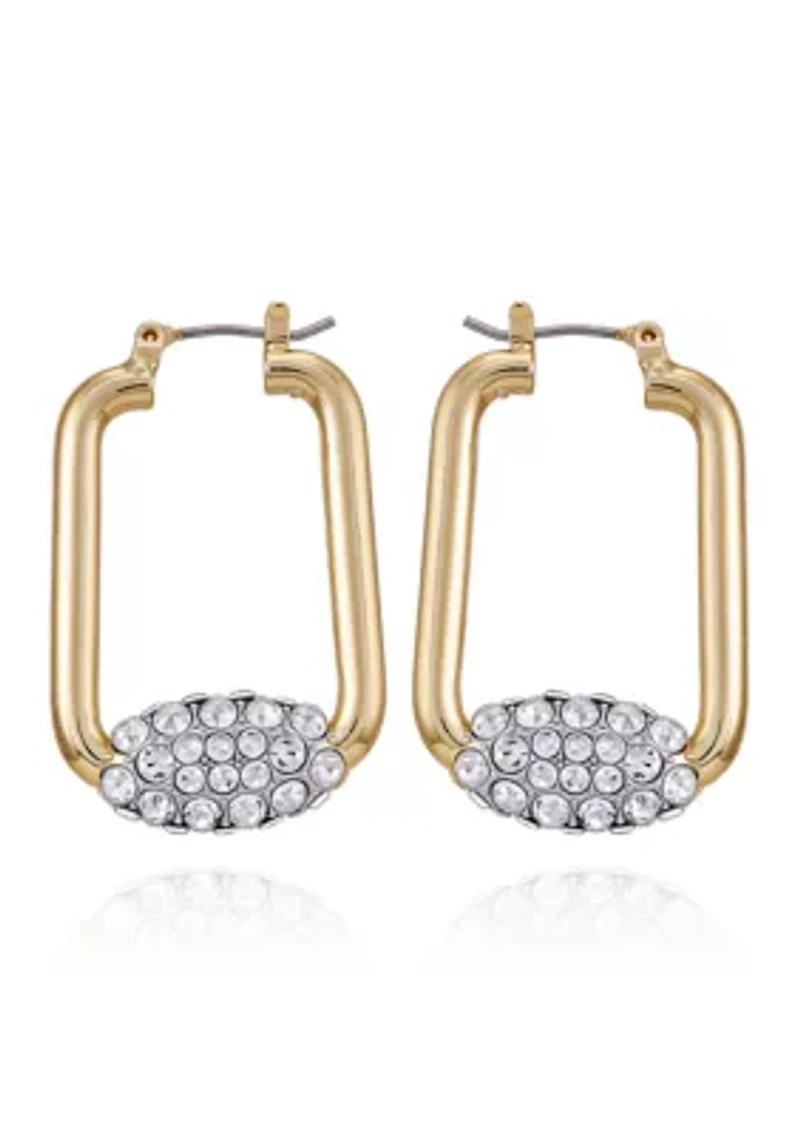 Gold Plated Geometric Pavé Hoop Earrings