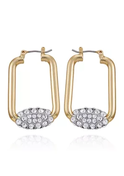 Gold Plated Geometric Pavé Hoop Earrings 