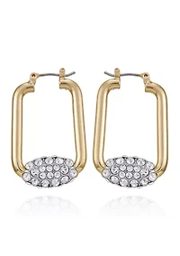 Gold Plated Geometric Pavé Hoop Earrings 