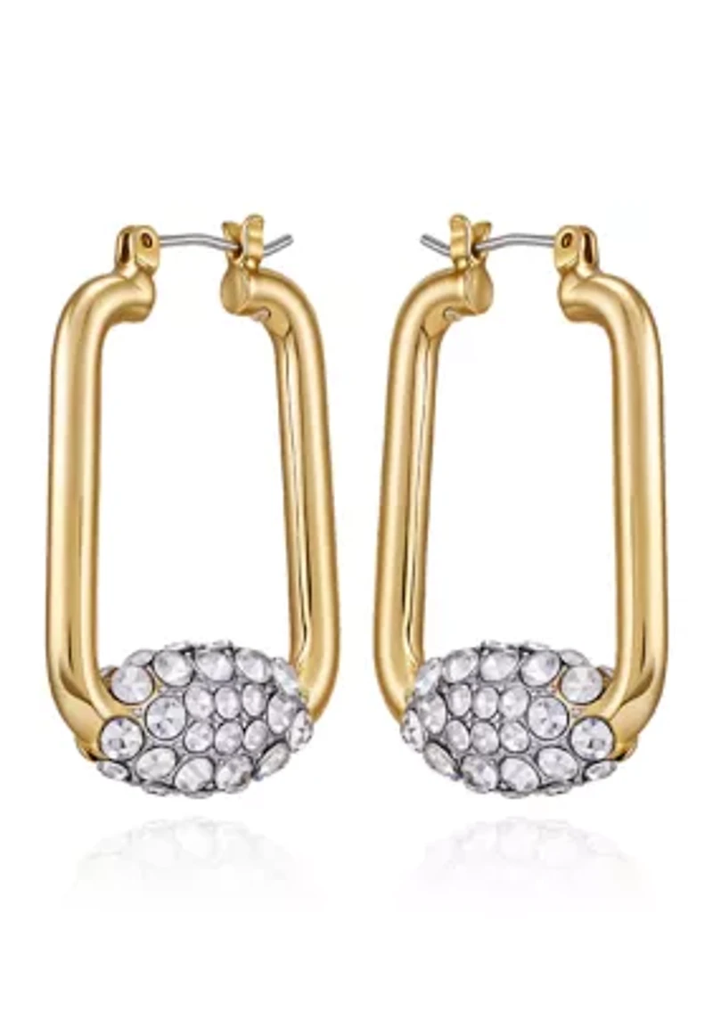 Gold Plated Geometric Pavé Hoop Earrings