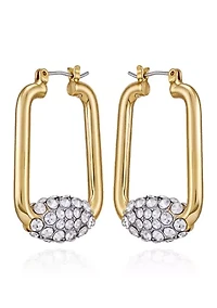 Gold Plated Geometric Pavé Hoop Earrings 