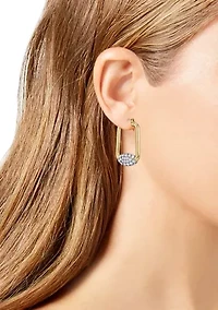 Gold Plated Geometric Pavé Hoop Earrings 