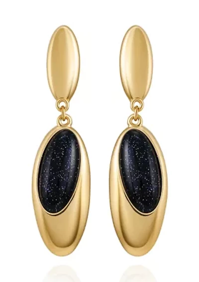Gold-Plated Black Oval Drop Earrings