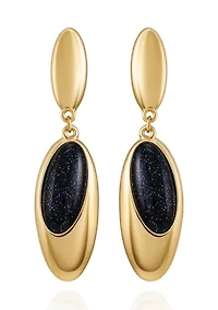  Gold-Plated Black Oval Drop Earrings