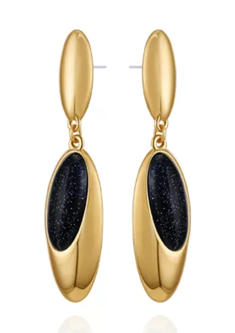  Gold-Plated Black Oval Drop Earrings