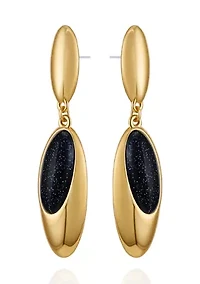  Gold-Plated Black Oval Drop Earrings