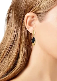  Gold-Plated Black Oval Drop Earrings
