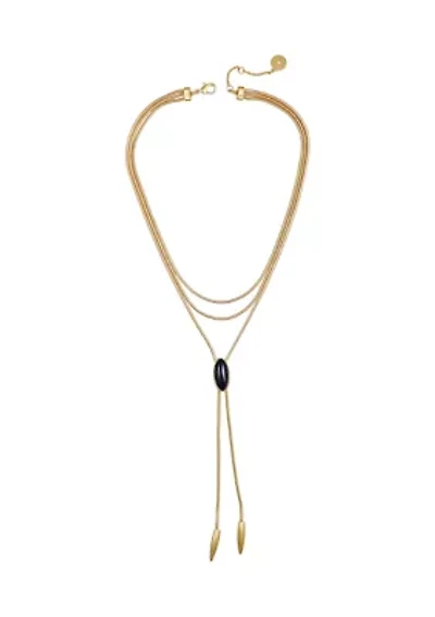  Gold-Plated Black Stone Y-Necklace