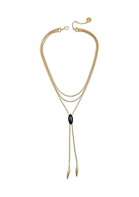  Gold-Plated Black Stone Y-Necklace