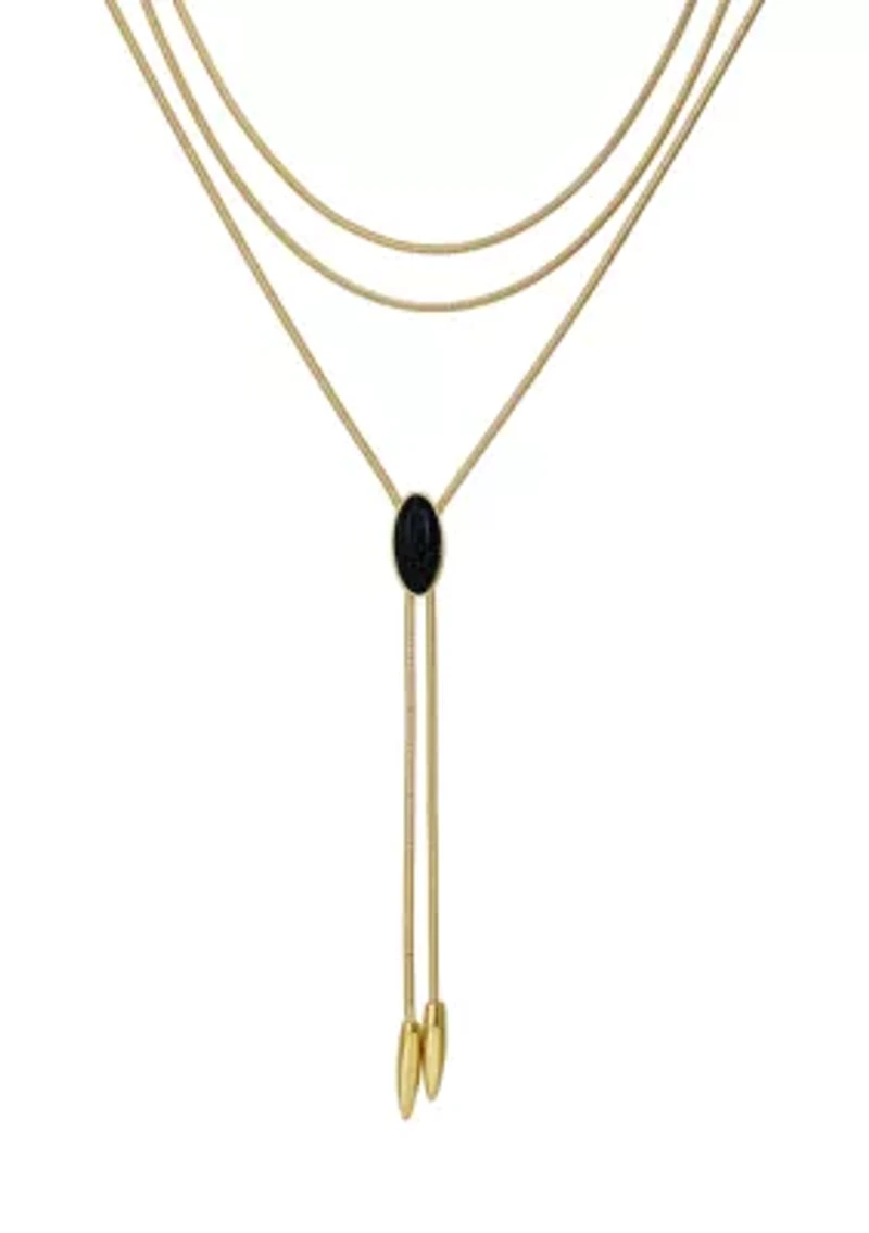  Gold-Plated Black Stone Y-Necklace
