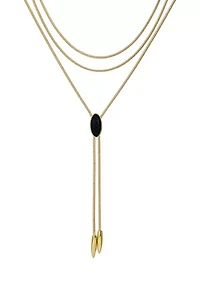  Gold-Plated Black Stone Y-Necklace