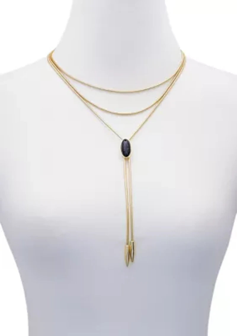  Gold-Plated Black Stone Y-Necklace