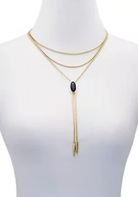  Gold-Plated Black Stone Y-Necklace
