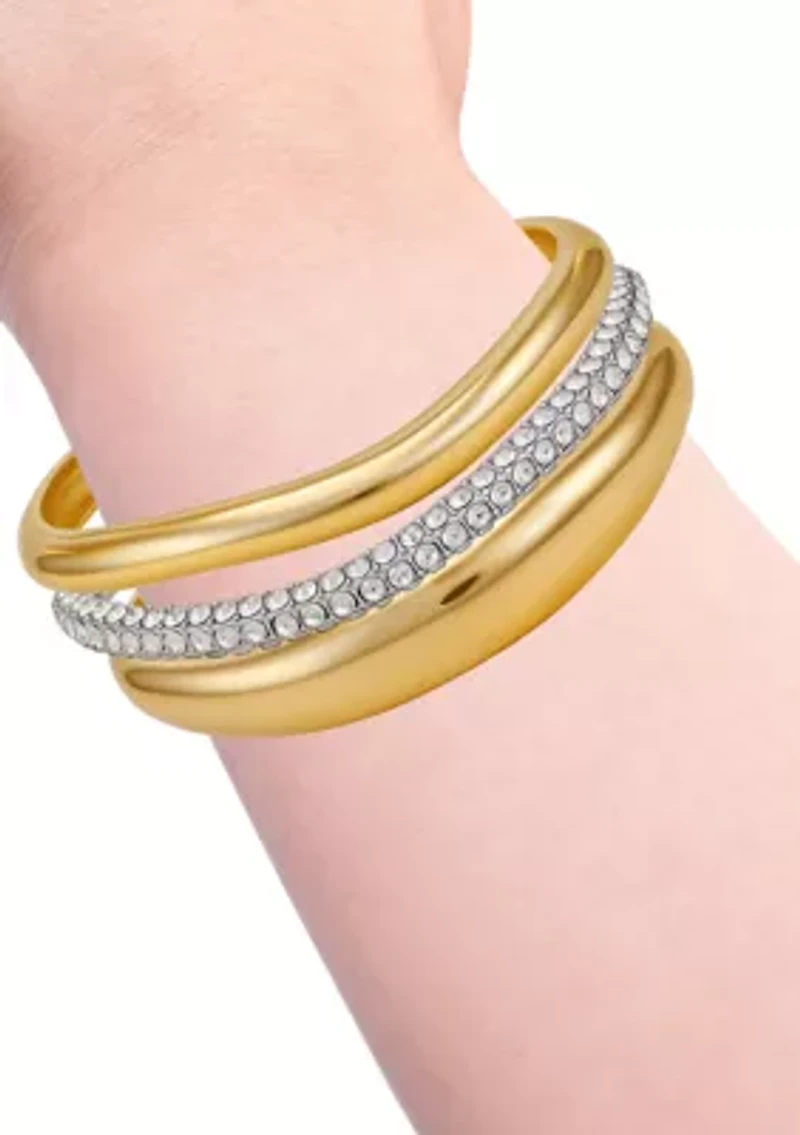 Gold-Plated and Crystal Bangle Set