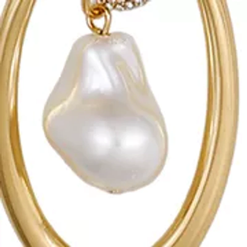 Gold Plated Long Pendant Necklace with Baroque Pearl
