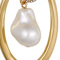 Gold Plated Long Pendant Necklace with Baroque Pearl