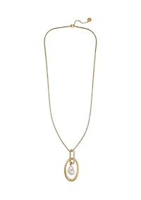 Gold Plated Long Pendant Necklace with Baroque Pearl
