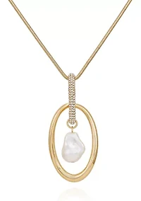 Gold Plated Long Pendant Necklace with Baroque Pearl
