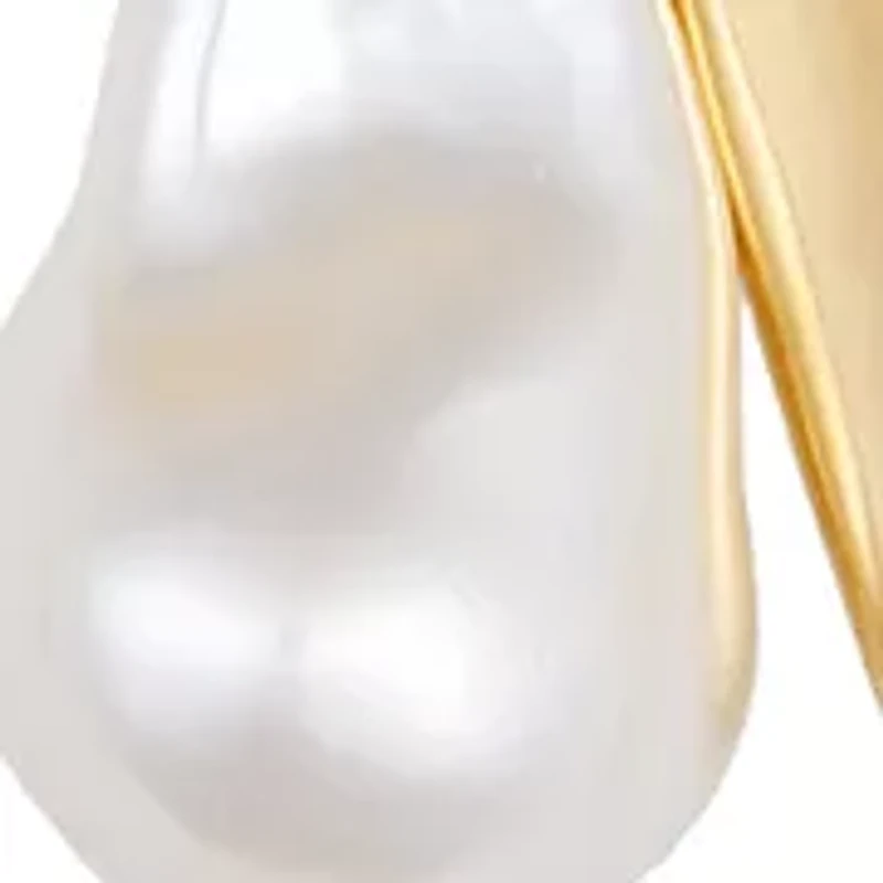 14K Gold Plated Sculptural Hoop Earrings with Baroque Pearl Drop 