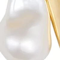 14K Gold Plated Sculptural Hoop Earrings with Baroque Pearl Drop 